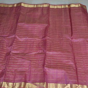 **** Pink with zari checks Venkatagiri handloom Cotton saree + FREE gift ***